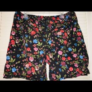 Black Floral Print Shorts Drawstring Shorts
